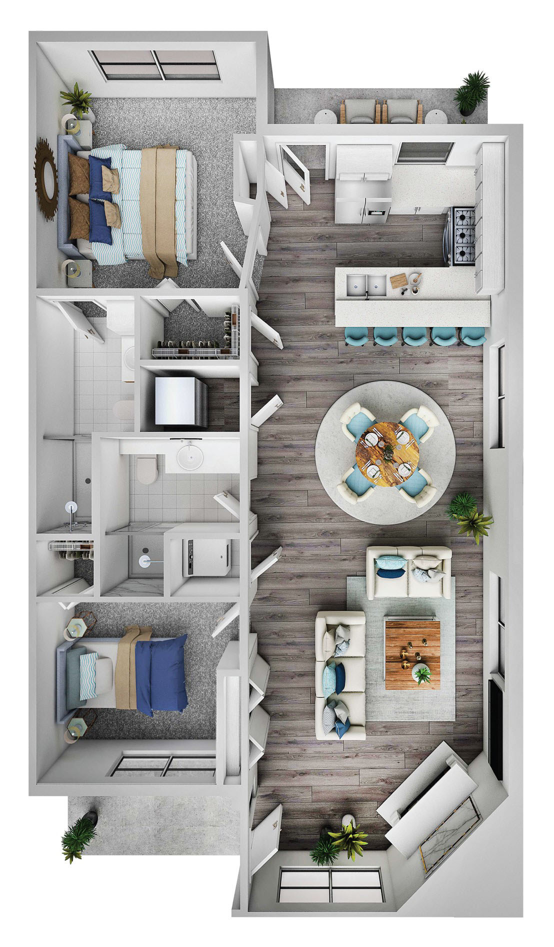 Beautiful and spacious 2 bedroom 2 bathroom unit with updated kitchen and eat-in dining room.