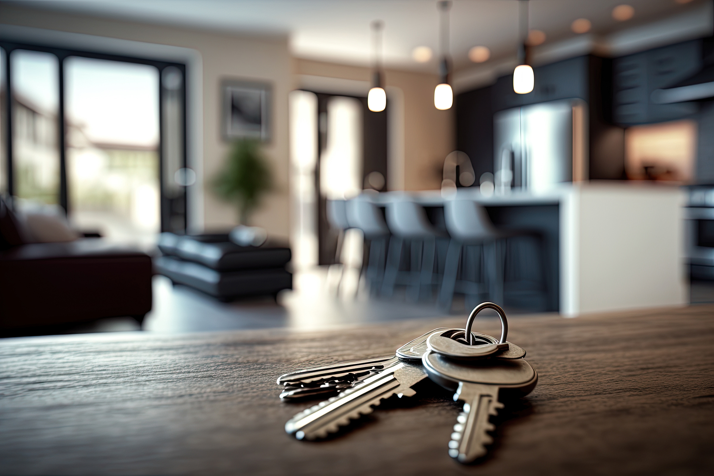 Keys on background new modern apartment or hotel room